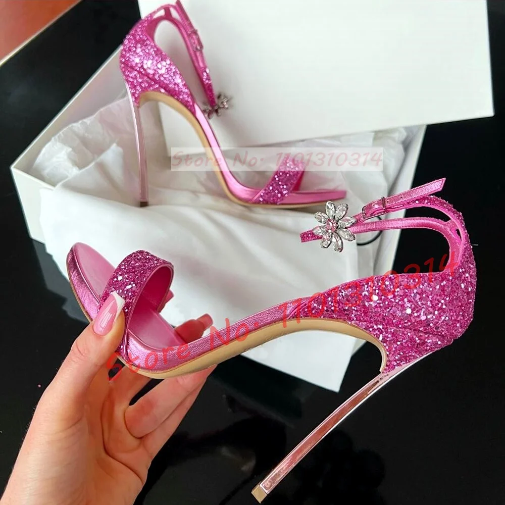 Women Shoes Luxury Brand - Sandales à talons roses scintillants pour