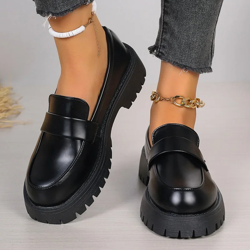 Women'S Shoes Loafers Black - Mocassins en cuir Pu noir pour