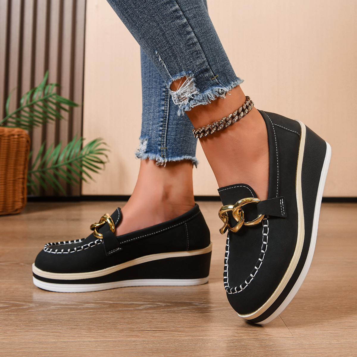 Women'S Shoes Loafers Black - Femmes plate-forme mocassins dames élégant daim