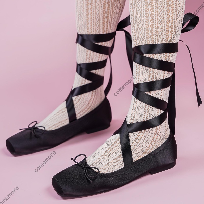 Shoes For Women Flats - Femmes Satin ruban cravate ballerines bout