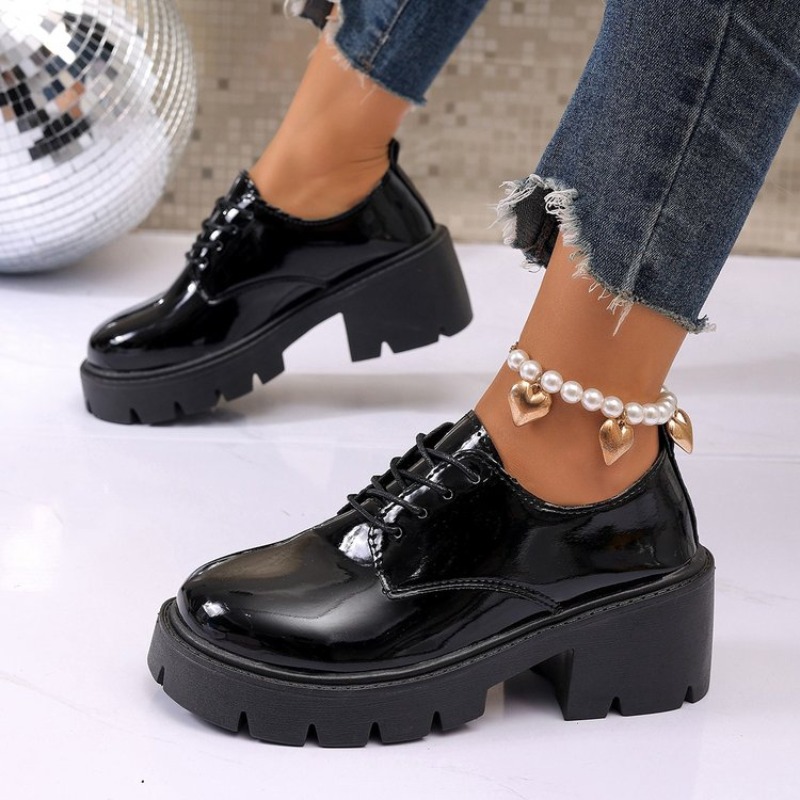 Women'S Shoes Loafers Black - Nouvelles Chaussures Plates à Plateforme Noires