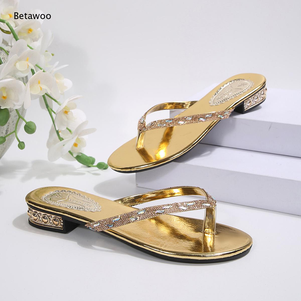 Sandales à talon bas en strass - Gold Chain Sandal avis et prix